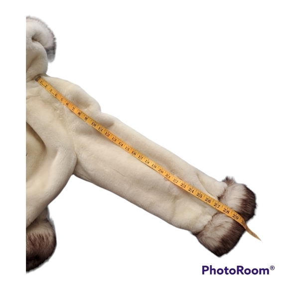 Vintage Penmans faux fur womens coat with hood, off white, Medium,bears pattern - Picture 12 of 16